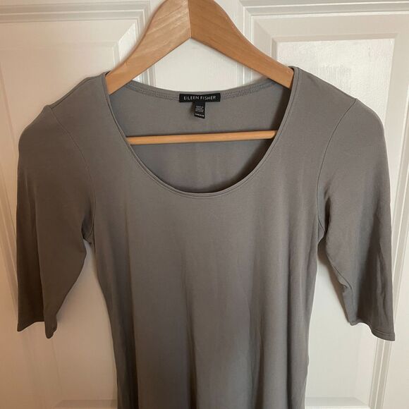 Eileen Fisher 100% Silk Half Sleeve Slip Dress XXS Minimalist Capsule Natural - Picture 2 of 9